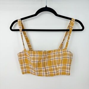 Reformation Plaid Academia Bandaeu Zip Up Cropped Tank Top